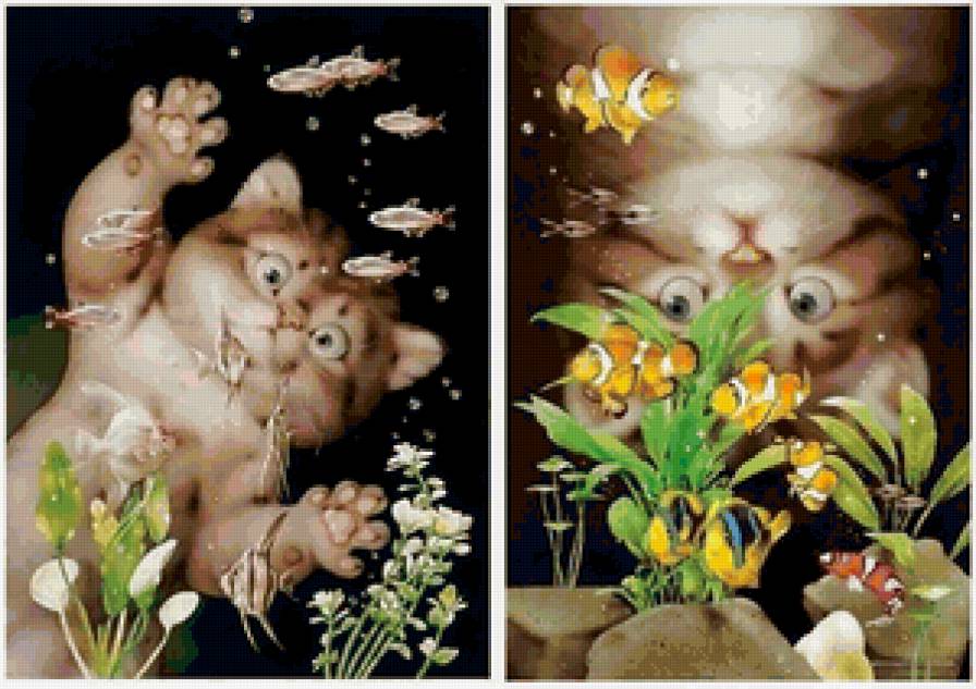 котята - рыбки, котята., аквариум - предпросмотр