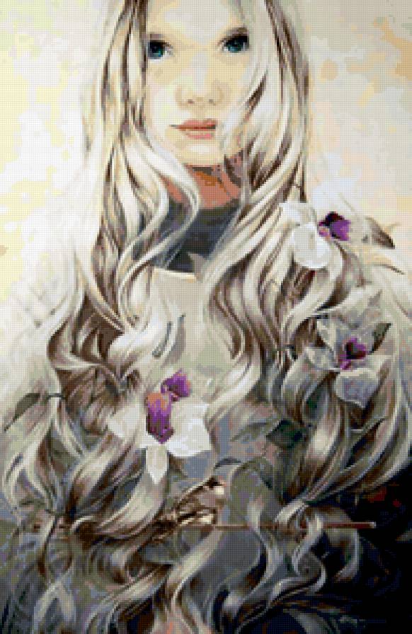 Женские образы - цветы, картина, девушка, розы, портрет, женские образы - предпросмотр