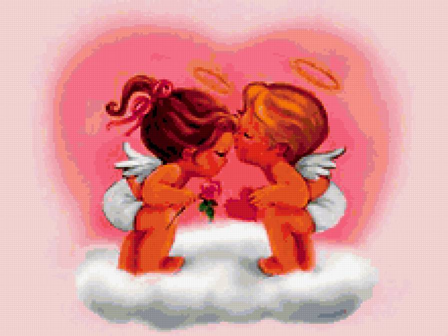 Поцелуй ангелочков - ангелочки, поцелуй, пара - предпросмотр