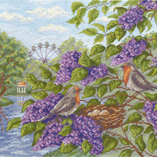 Схема вышивки «Птицы и сирень»