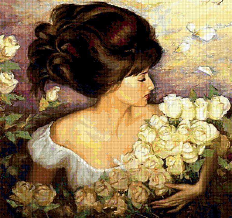 В МОРЕ БЕЛЫХ РОЗ - розы, женщина, красота женщины, взгляд, неизвестная, незнакомая - предпросмотр