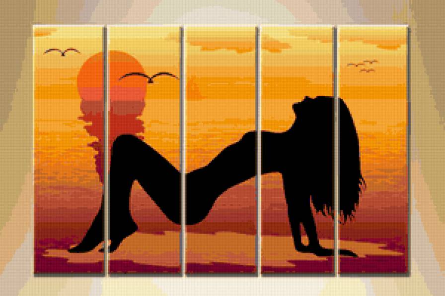 Полиптих - закат, девушка, полиптих, природа - предпросмотр