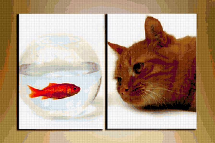Диптих - диптих, кот, аквариум, рыба, мечта - предпросмотр