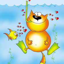 Схема вышивки «котик и рыбка»