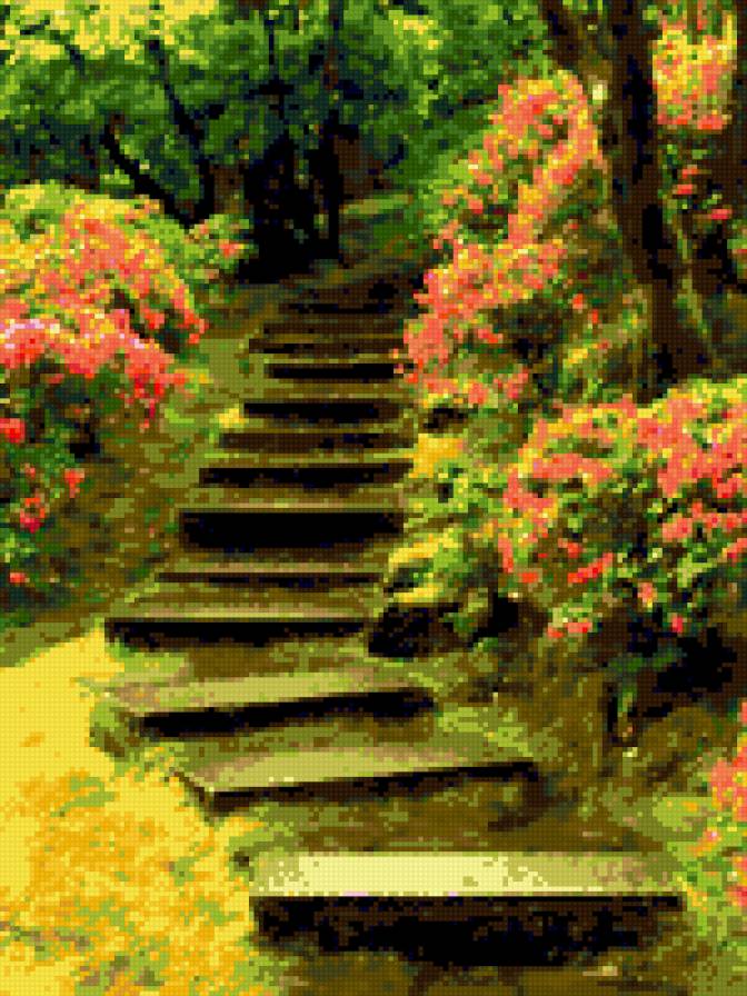 Лесница в парке - парк, природа, цветы - предпросмотр