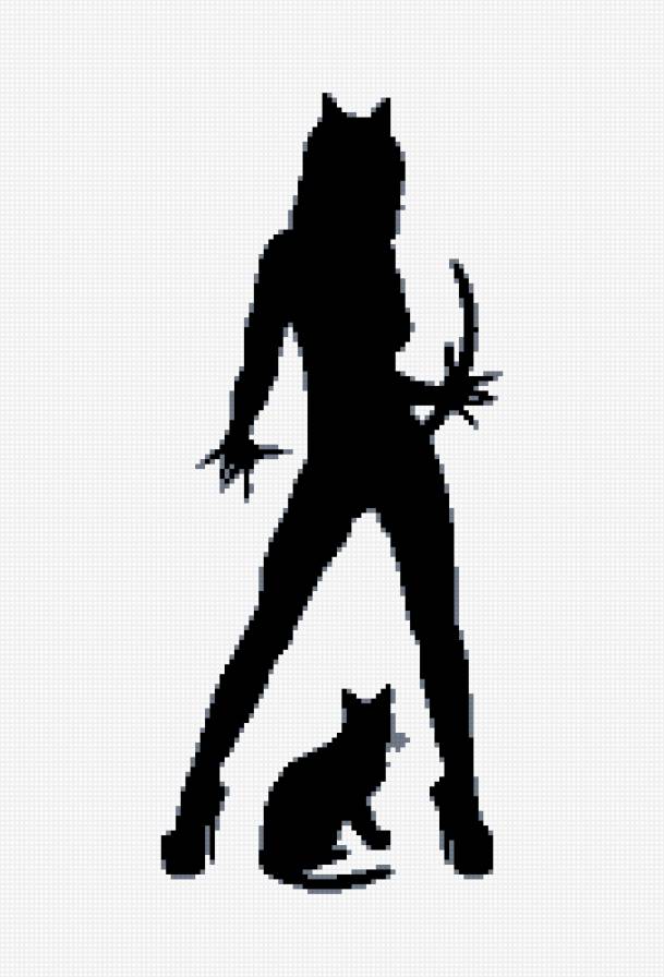 силуэт, девушка, кошка - предпросмотр