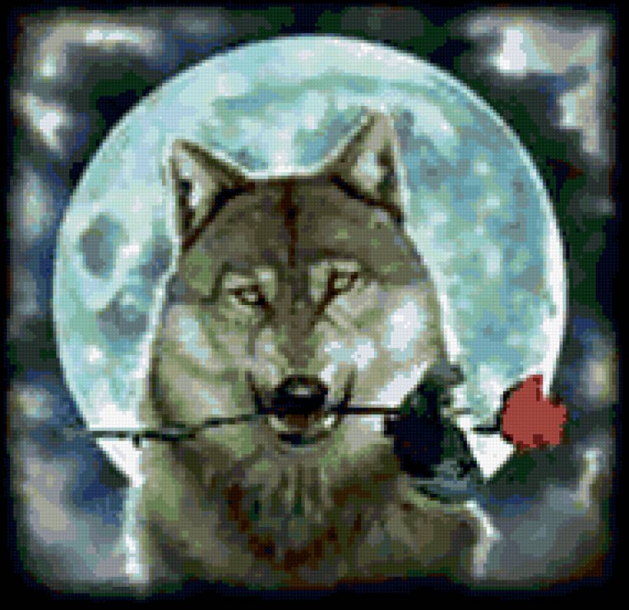 0054 - картина, природа, волки, луна, волк, животные, красота - предпросмотр