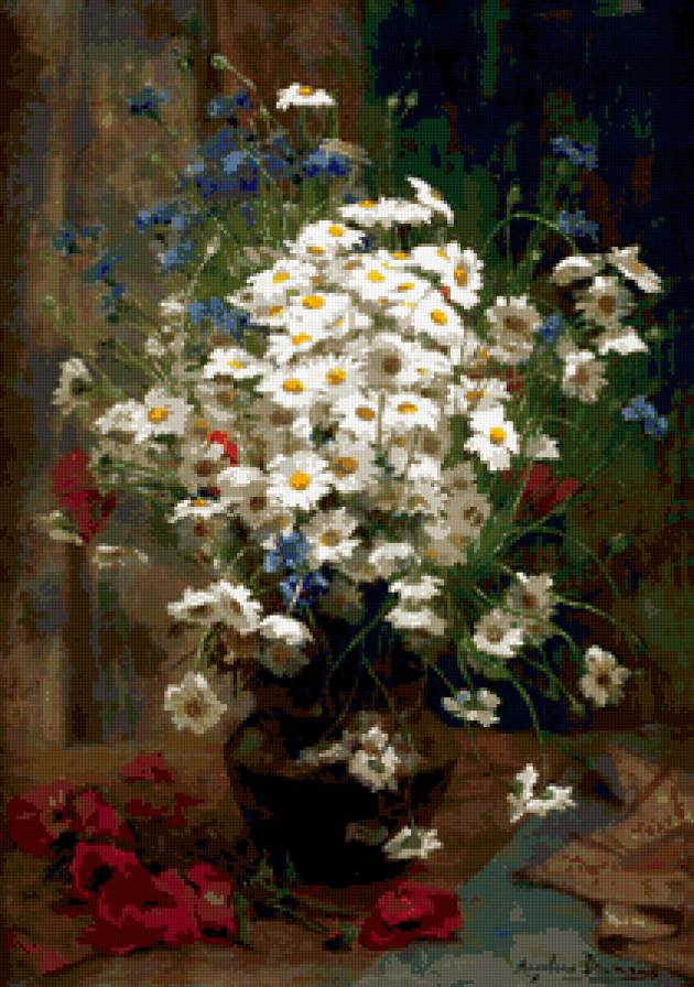 Букет с ромашками - лето, ромашки, букет, картина, цветы - предпросмотр