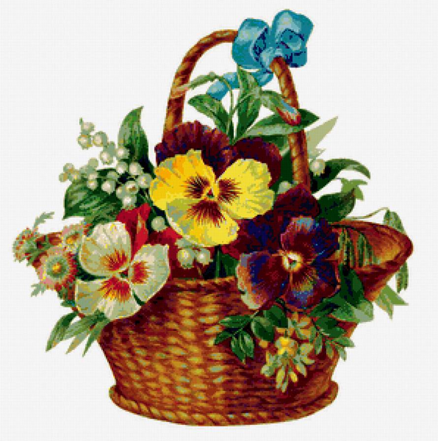 Корзина цветов - цветы, корзина, картина, букет - предпросмотр
