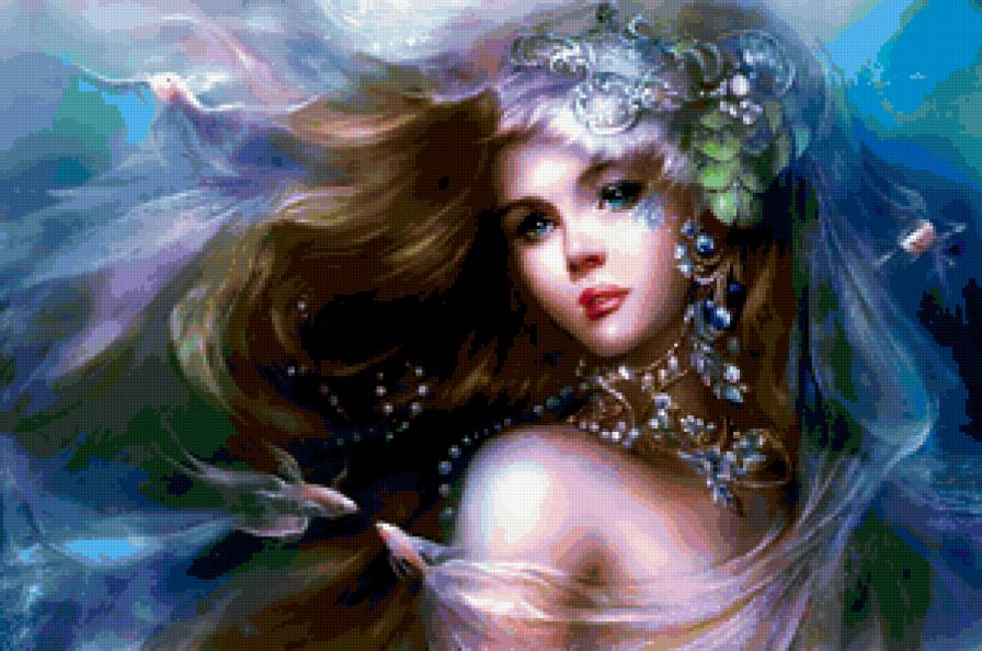 ДИПТИХ   "Две мелодии" - море, русалка, волны волос, женщина, рыбки, игра волны - предпросмотр