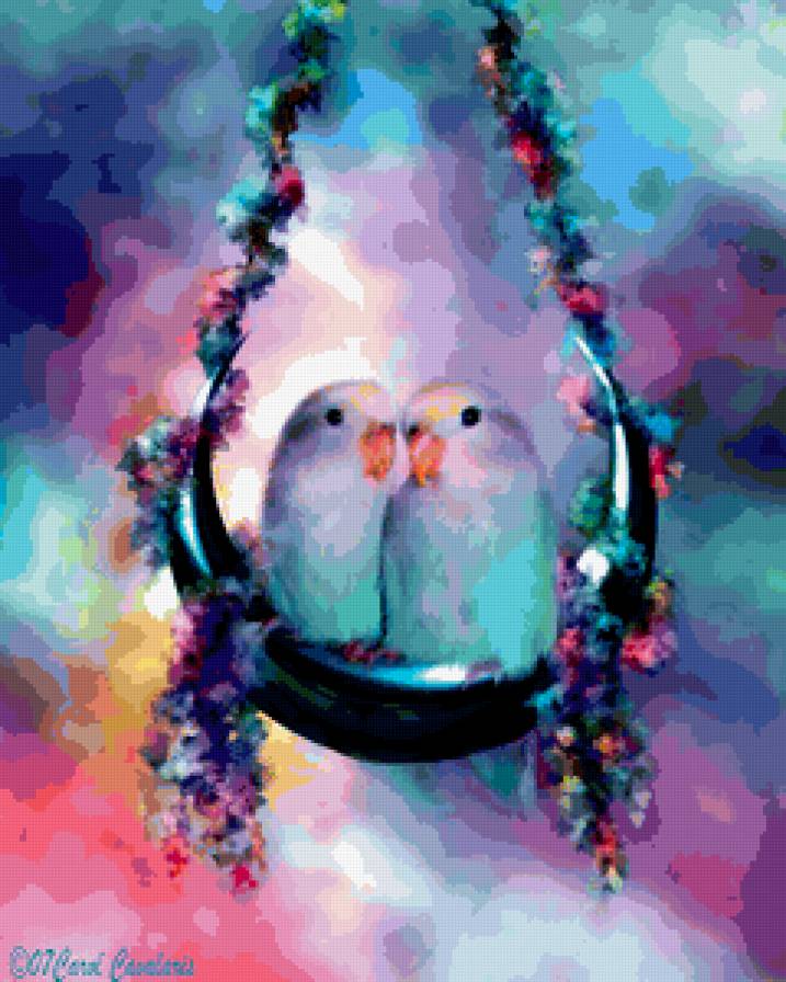 Попугайчики - попугаи, птицы, картина - предпросмотр