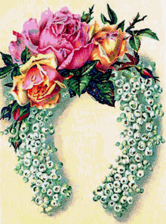 Подкова на удачу - цветы, розы, подкова, роза, букет - предпросмотр