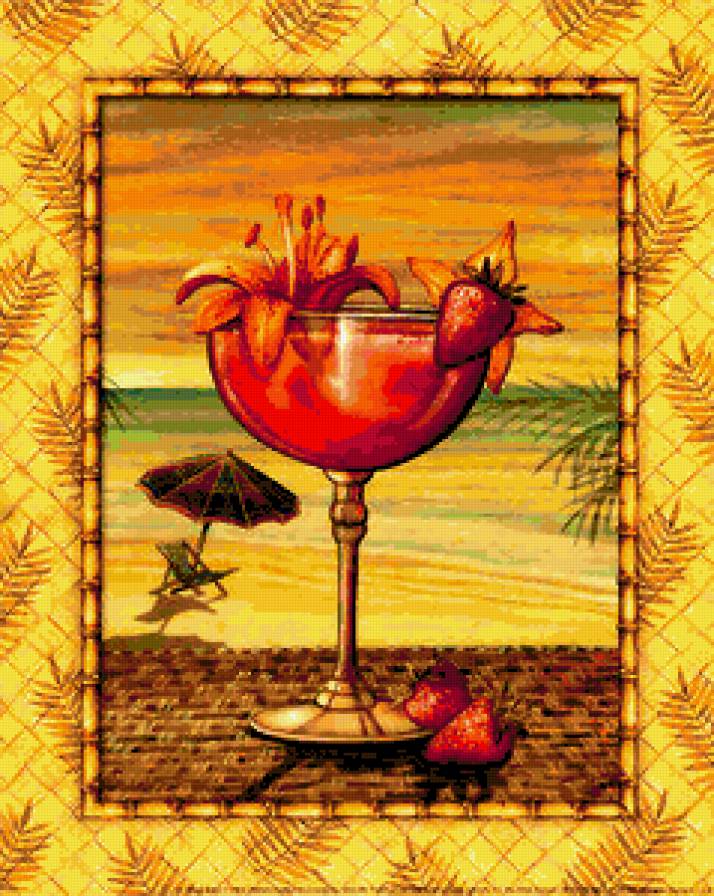 коктейль - бокал, лето, живопись, коктейль, картина - предпросмотр