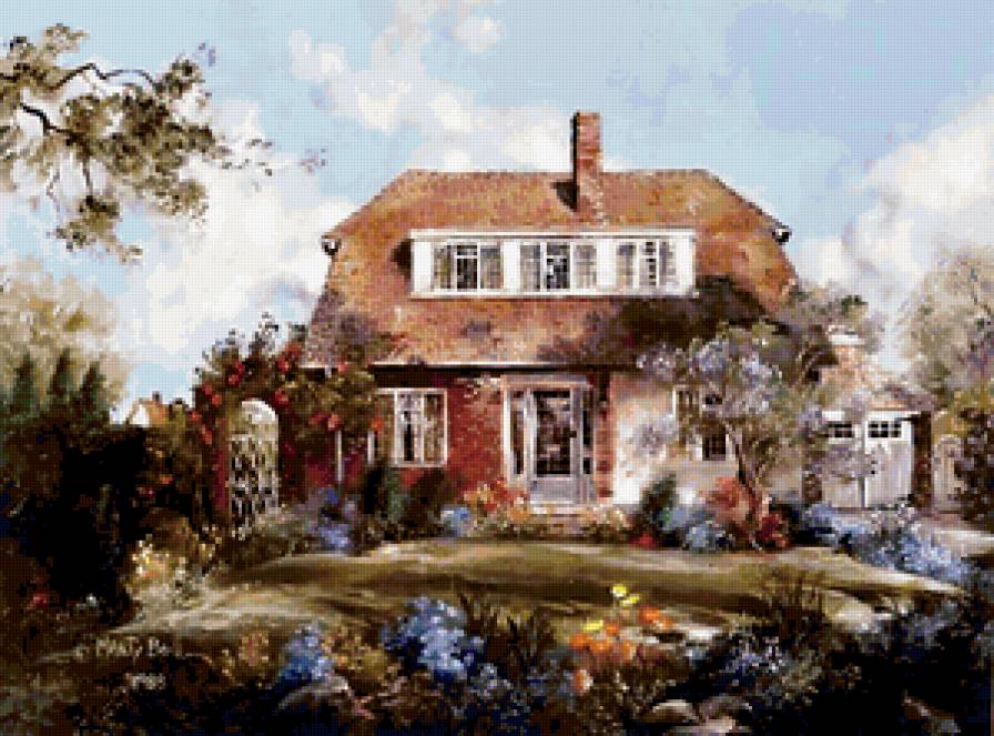 Серия "Пейзажи" - пейзаж, цветы, домик - предпросмотр