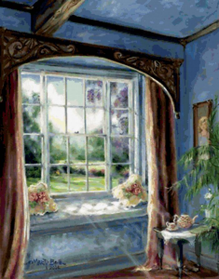 Серия "Пейзажи" - окно, цветы, пейзаж - предпросмотр