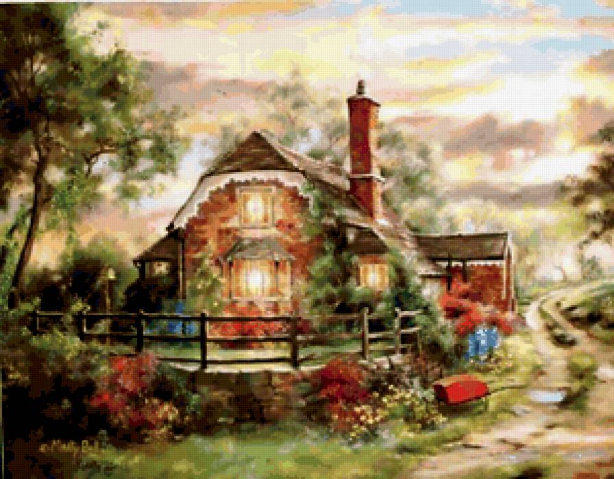 Серия "Пейзажи" - пейзаж, дорога, домик, цветы, лето - предпросмотр