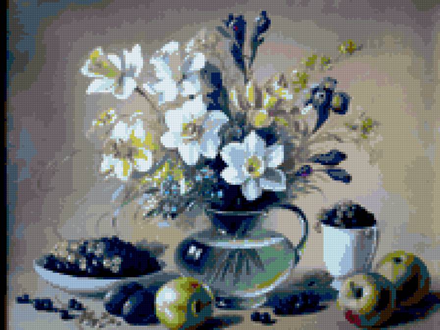 нарцисы и фрезии - букет картина натюрморт нарцисы фрезии фрукты - предпросмотр