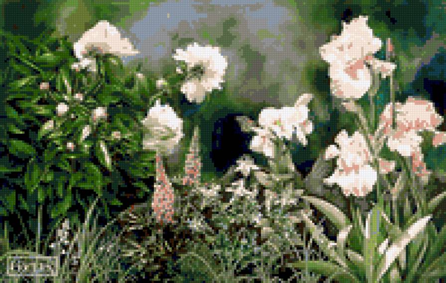 весна в саду - цветы ирисы пионы люпины - предпросмотр