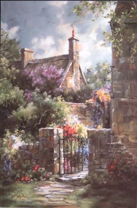 Серия "Пейзажи" - цветы, пейзаж, лето, дорога, домик - оригинал