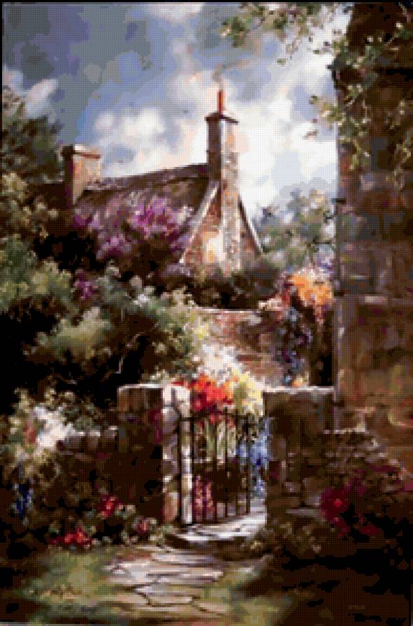 Серия "Пейзажи" - домик, дорога, пейзаж, цветы, лето - предпросмотр