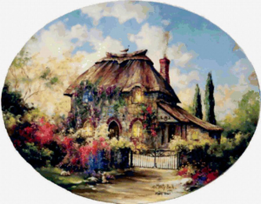 Серия "Пейзажи" - домик, лето, цветы, пейзаж, дорога - предпросмотр