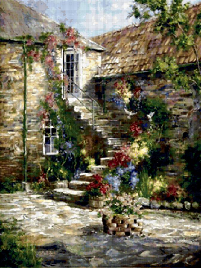 Серия "Пейзажи" - цветы, дорога, лестница, лето, домик, пейзаж - предпросмотр