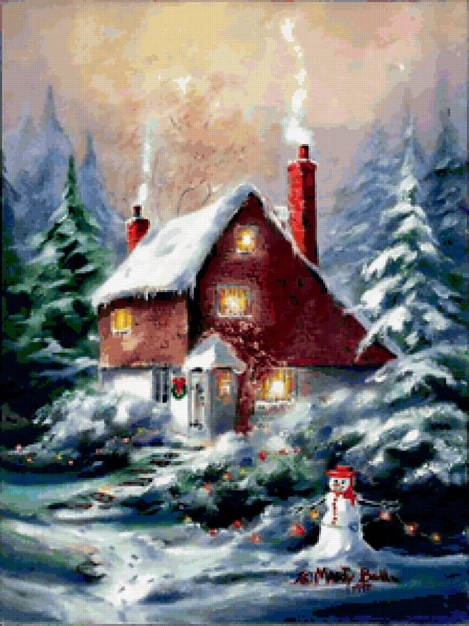 Серия "Пейзажи" - зима, пейзаж, домик - предпросмотр