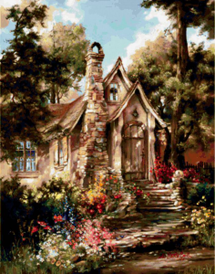 Серия "Пейзажи" - домик, лето, цветы, дорога, пейзаж - предпросмотр