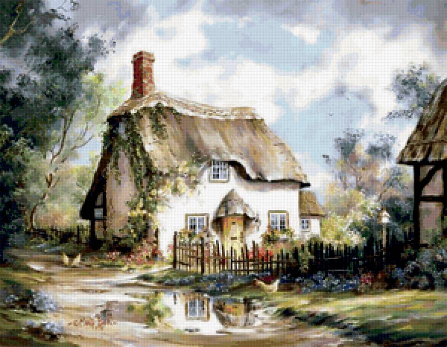 Серия "Пейзажи" - цветы, лето, пейзаж, дорога, домик - предпросмотр