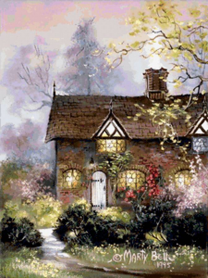 Серия "Пейзажи" - пейзаж, лето, дорога, цветы, домик - предпросмотр