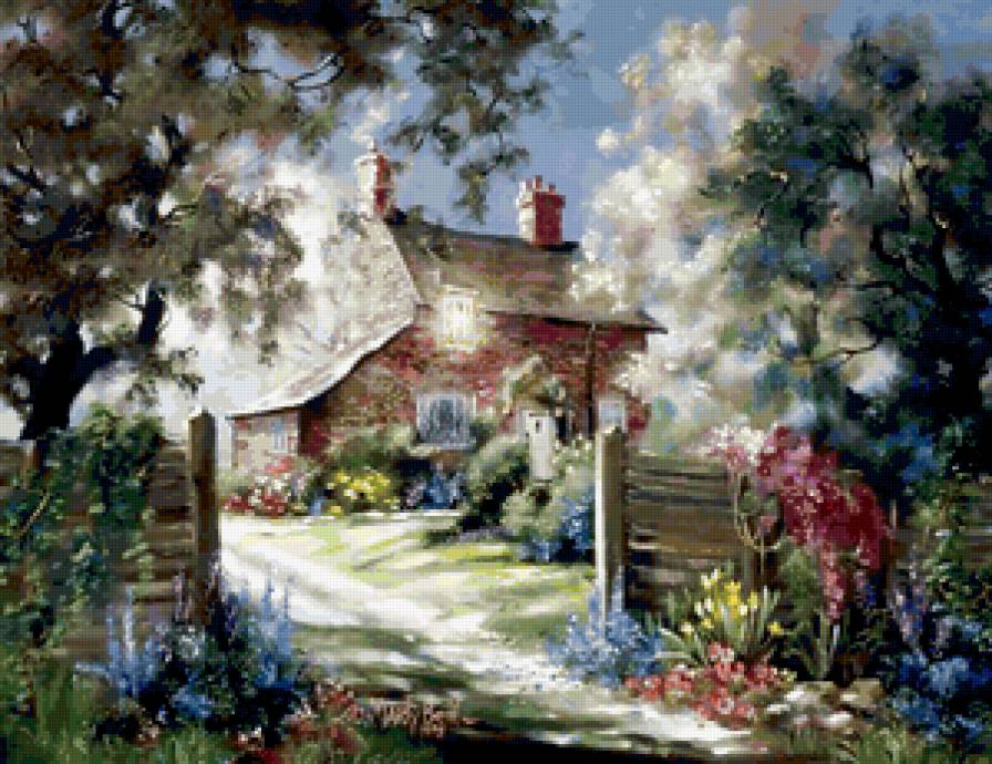 Серия "Пейзажи" - лето, домик, пейзаж, цветы, дорога - предпросмотр