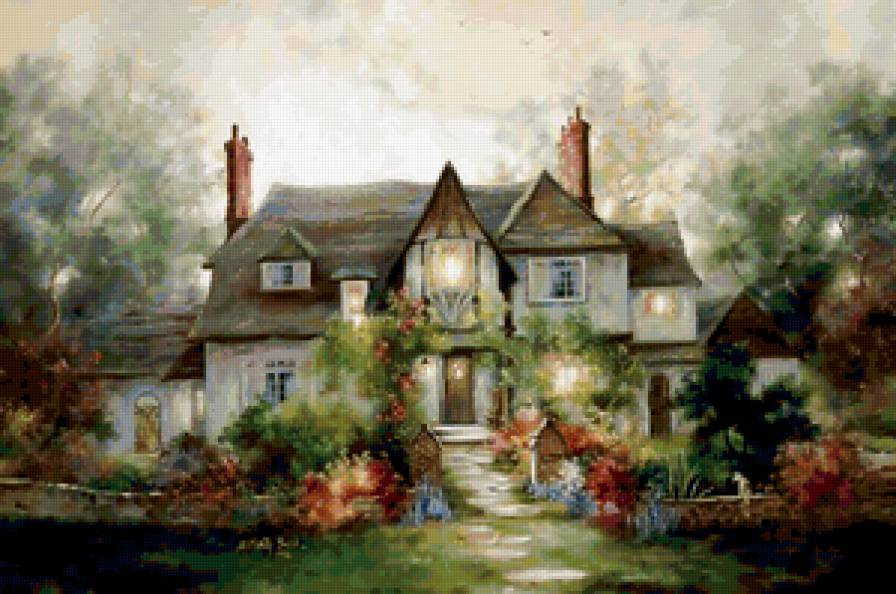 Серия "Пейзажи" - цветы, домик, пейзаж - предпросмотр