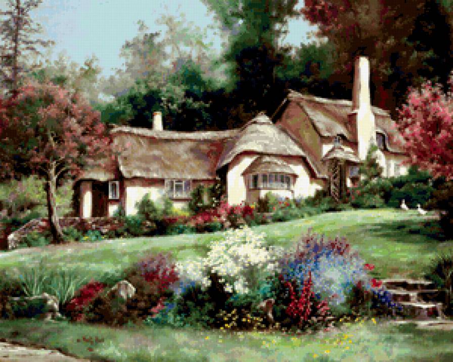 Серия "Пейзажи" - домик, пейзаж, дорога, лето, цветы - предпросмотр