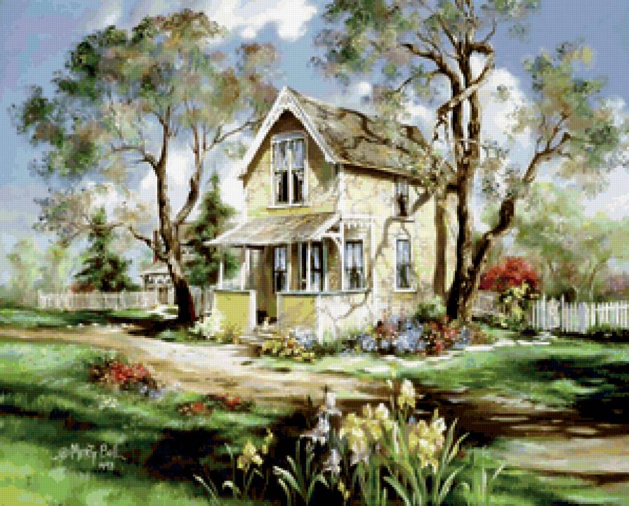 Серия "Пейзажи" - лето, дорога, домик, пейзаж, цветы - предпросмотр