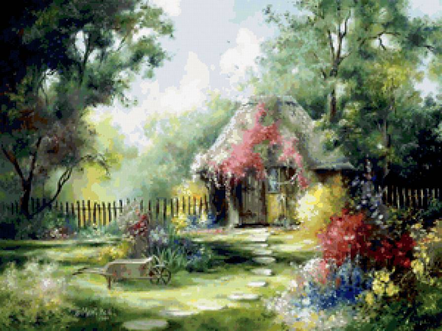 Серия "Пейзажи" - цветы, дорога, лето, домик, пейзаж - предпросмотр