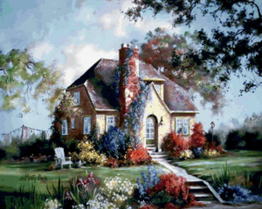 Серия "Пейзажи" - цветы, дорога, пейзаж, домик, лето - предпросмотр