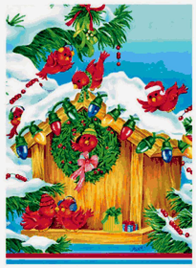 скворечник - птички, рождество, зима, птицы, детская, новый год - предпросмотр