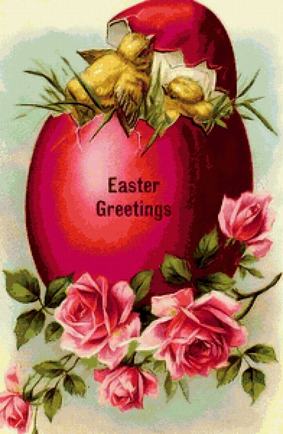 Пасха - пасха, цыплята, розы, цветы - предпросмотр