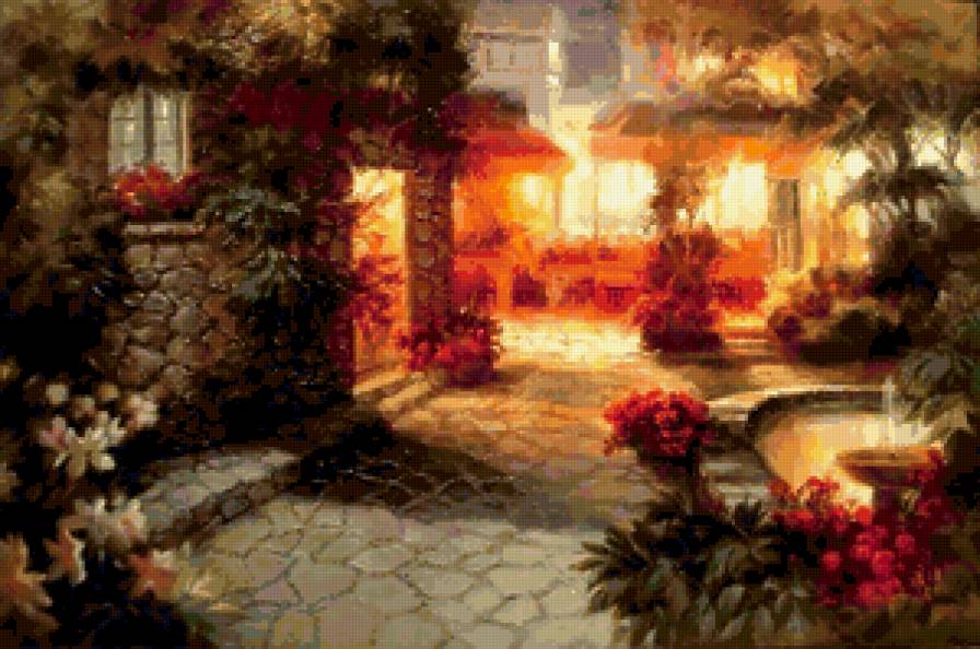 город - улица, картина, вечер, фонарь - предпросмотр