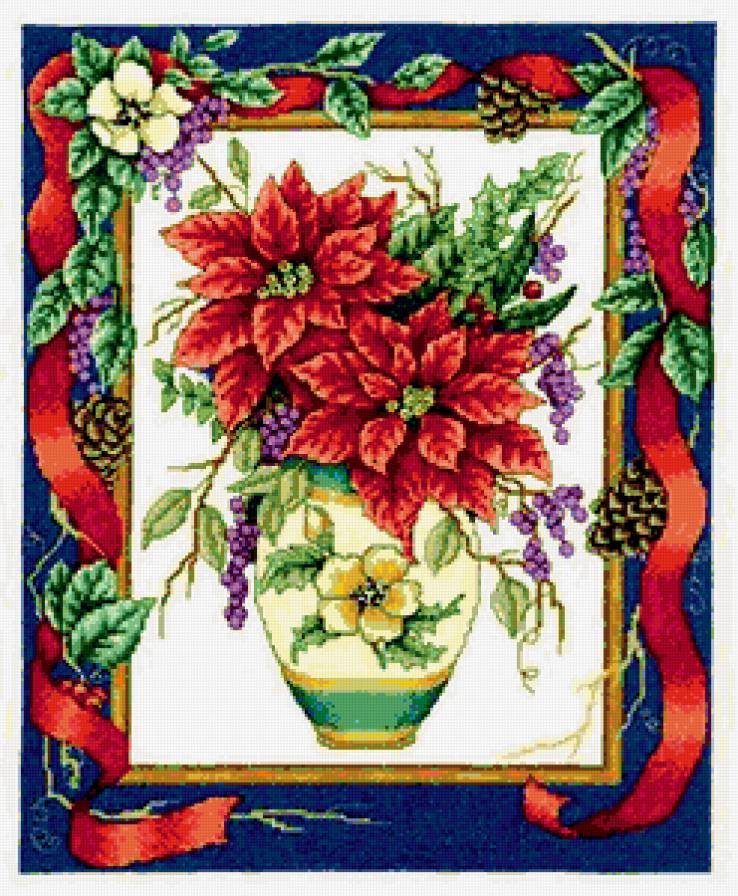 натюрмрт - рождественский цветок, ваза, букет, пуансетия - предпросмотр