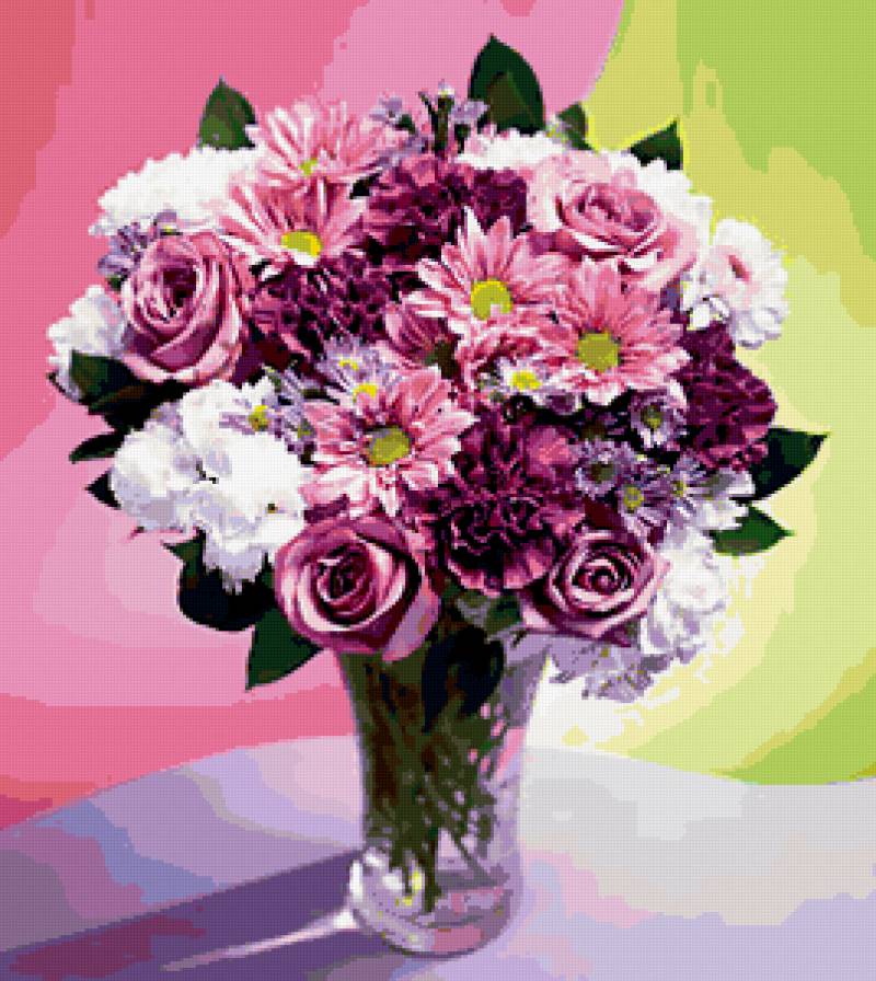 букет - букет, цветы, астры, розы - предпросмотр