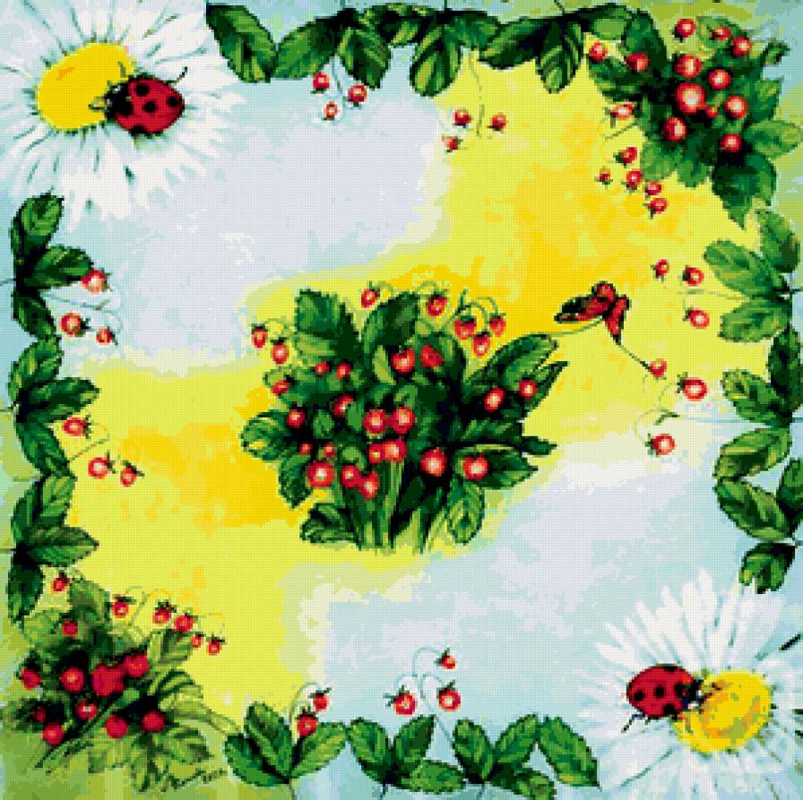 Подушка "Земляника" - ромашка, подушка, земляника - предпросмотр