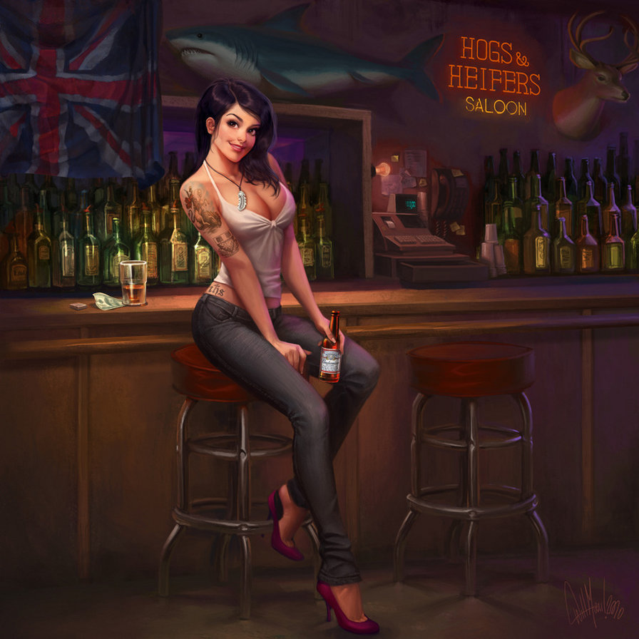 В баре - девушка, люди - оригинал