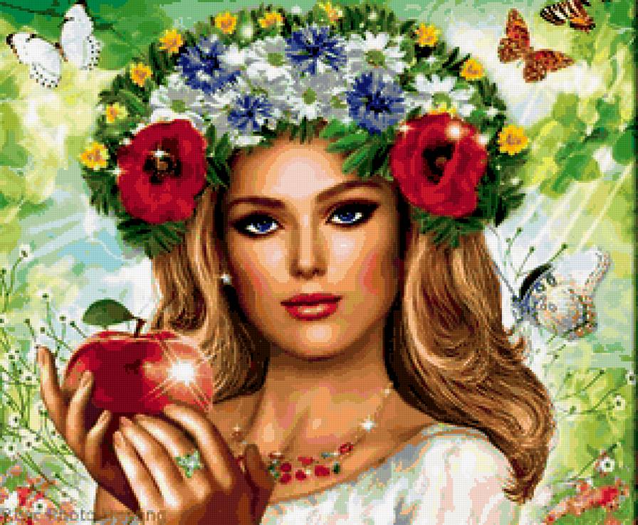 Мисс Элегантность - ромашки, взгляд, незнакомая, маки, женщина, неизвестная, яблоко - предпросмотр