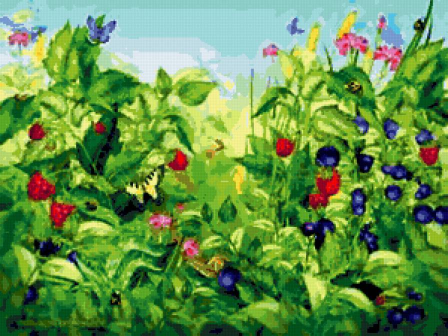 №256769 - бабочки, природа, ягоды - предпросмотр