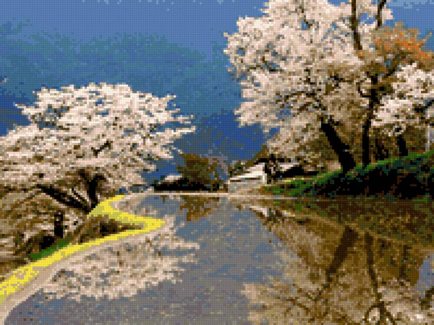 весна в саду - картина природа весна пейзаж река - предпросмотр