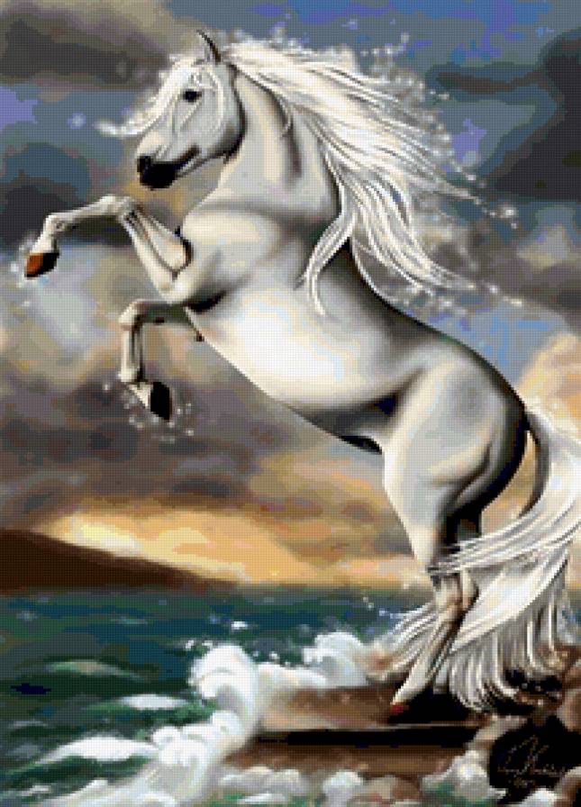 Лошадь у моря - прибой, волны, тучи, лошадь, море - предпросмотр