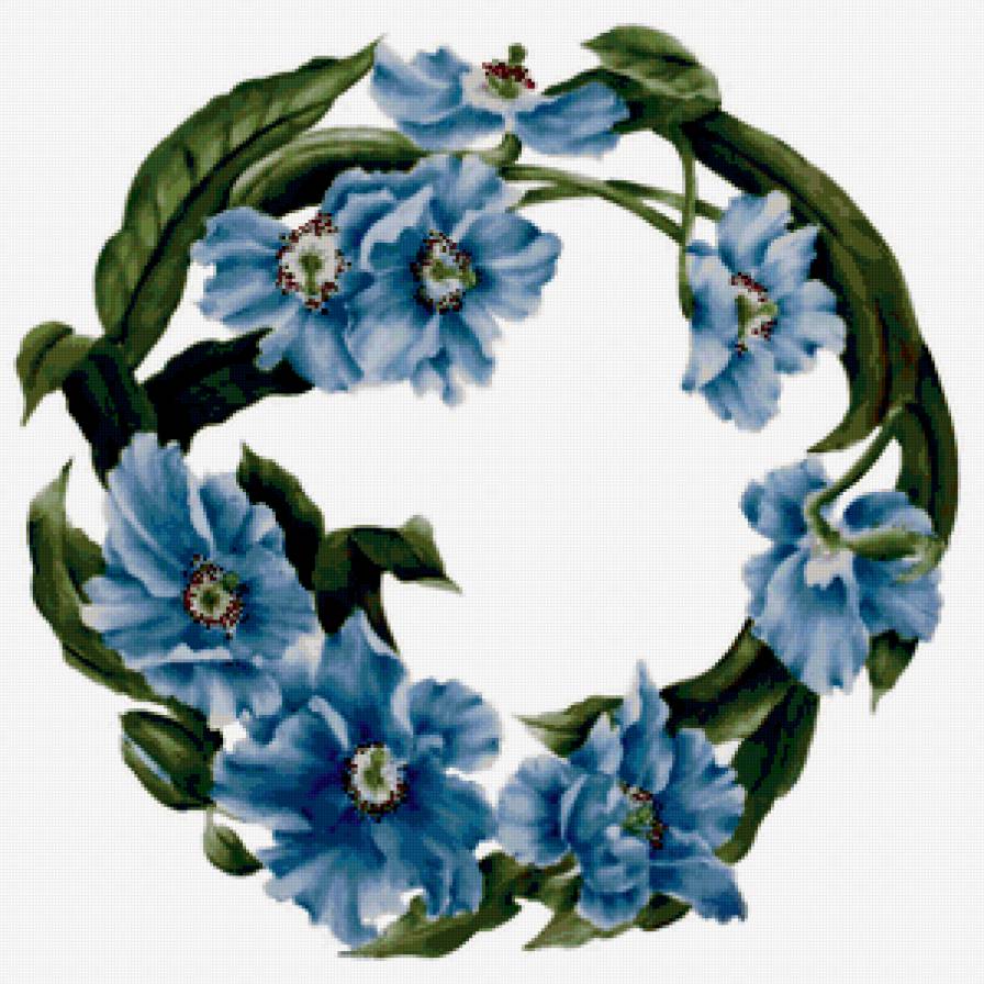 Подушка "Синие маки" - венок, мак, цветы - предпросмотр