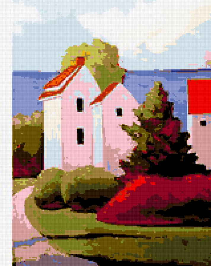 детский рисунок - цветы, домик - предпросмотр