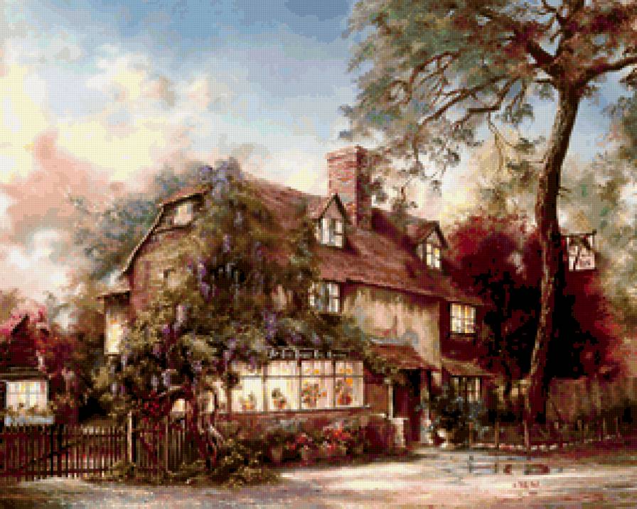 Серия "Пейзажи" - пейзаж, домик, лето, цветы, дорога - предпросмотр